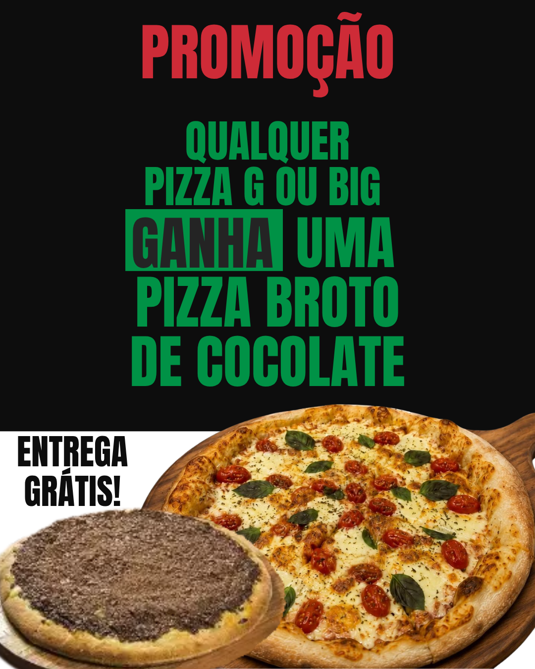Arte promocional de pizzaria com identidade visual em destaque